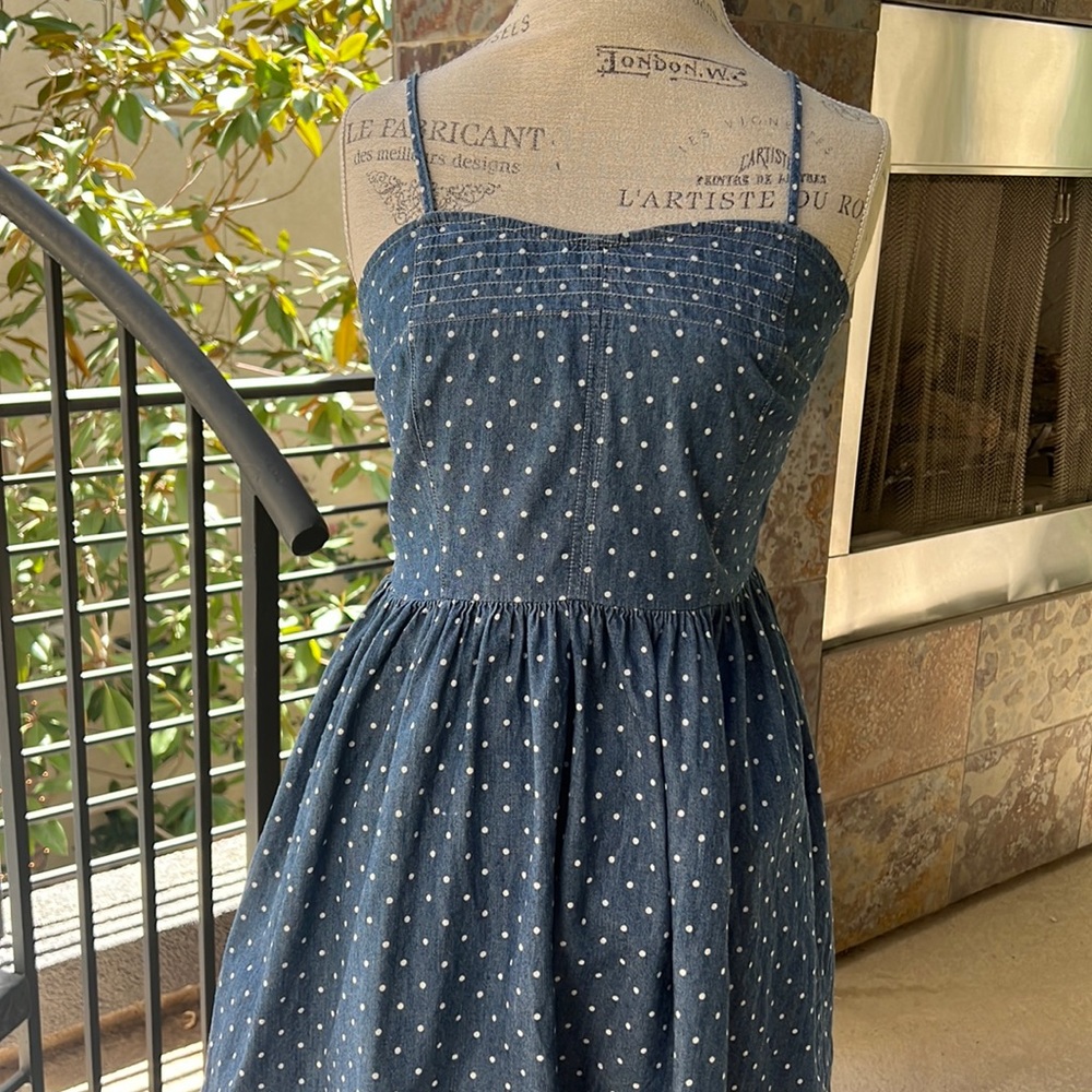 Gorgeous STRETCHY DENIM POLK A DOT DRESS!